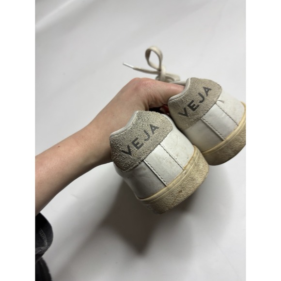 VEJA Sneakers Women 9 EU 40 White Vegan Leather Shoe Lace Up Low Cut Logo Esplar - Picture 6 of 9